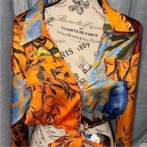 AKIRA Multicolor Tie-Front Blouse